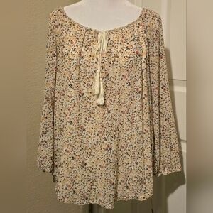 BCX Juniors Floral Print Peasant Top Boho Shirt‎ NWT Size XL
